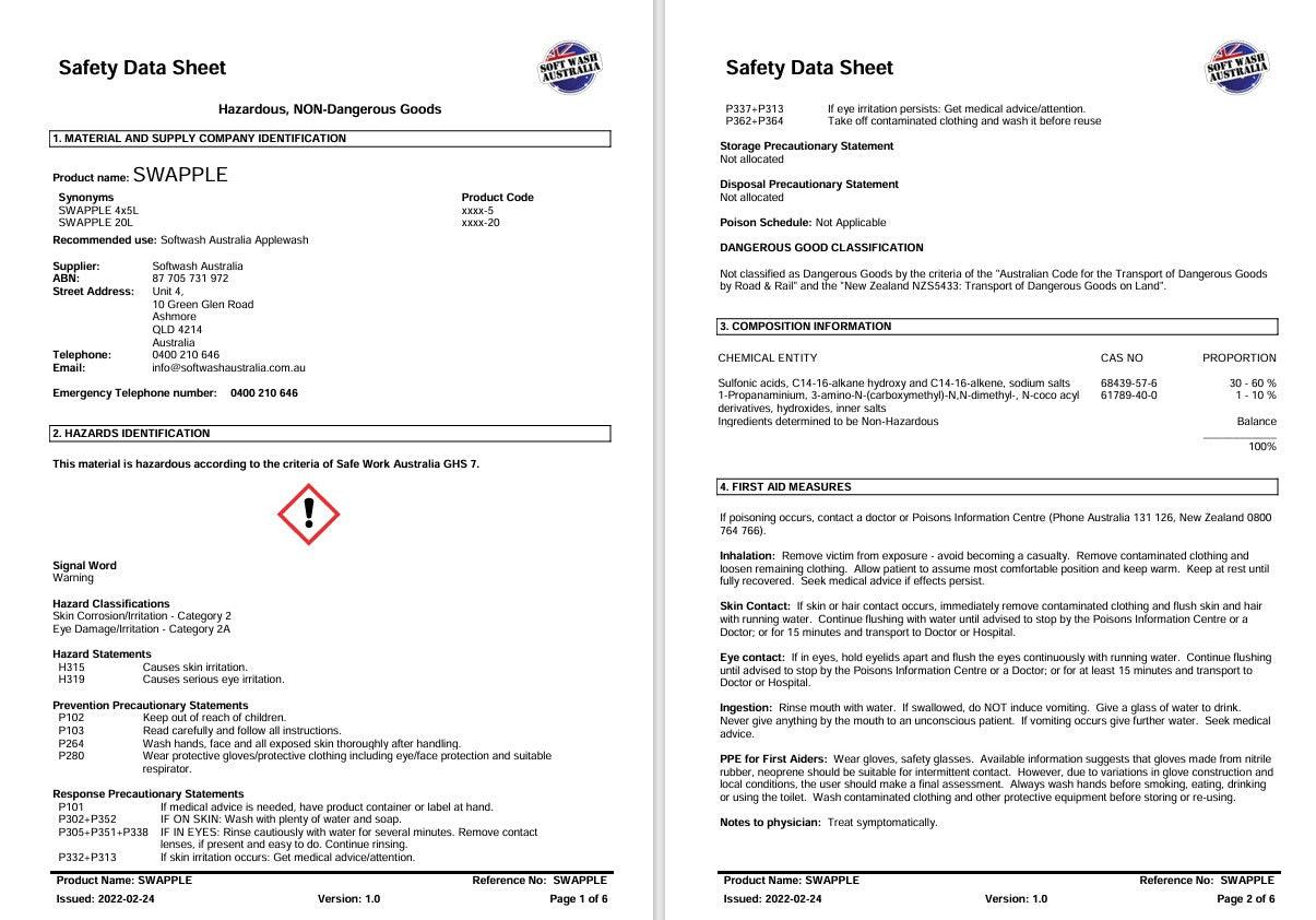 SWAPPLE - Scented Surfactant with Die marker - Full 5 Litre (25%increase for the same value)