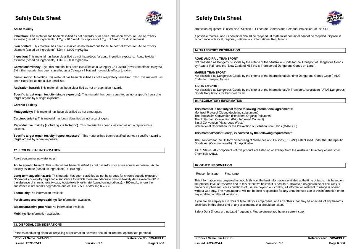 SWAPPLE - Scented Surfactant with Die marker - Full 5 Litre (25%increase for the same value)