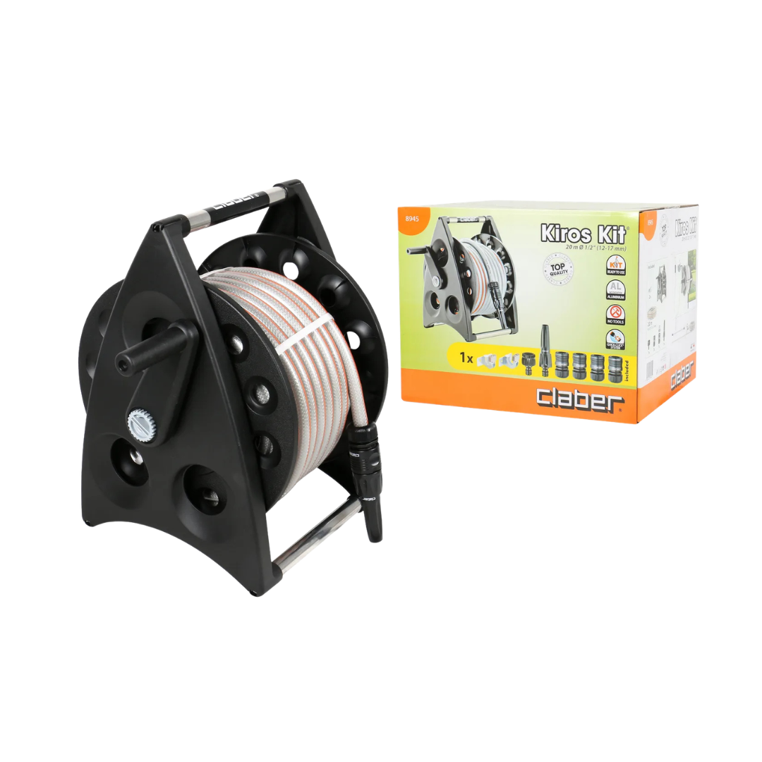 Kiros Compact Hose Reel + 50m x 6mm Verdi Hose Set | Italian-Made Water Fed Upgrade