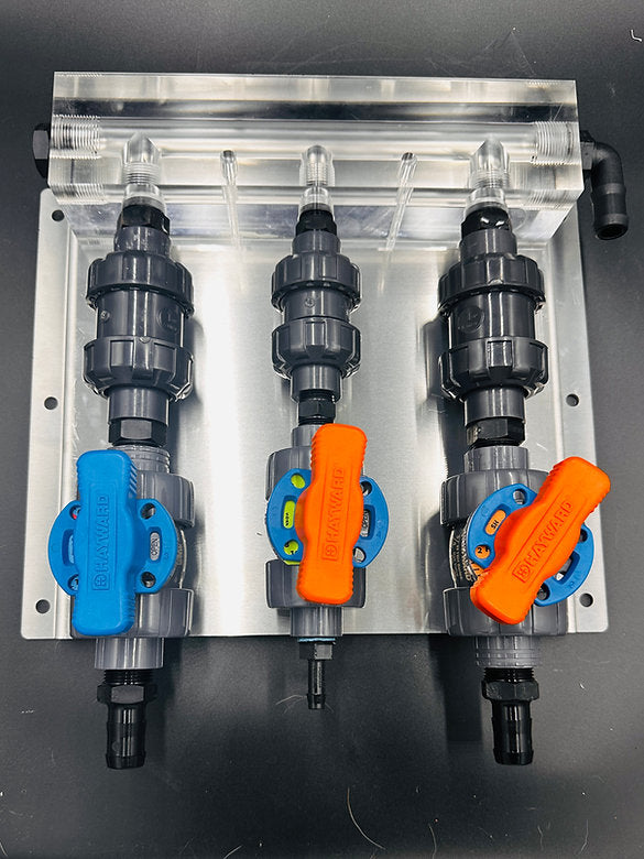 Acrylic Manifold With Flat Plate Mounting Hayward Valves - 1/2 and 3/4 Inch Available