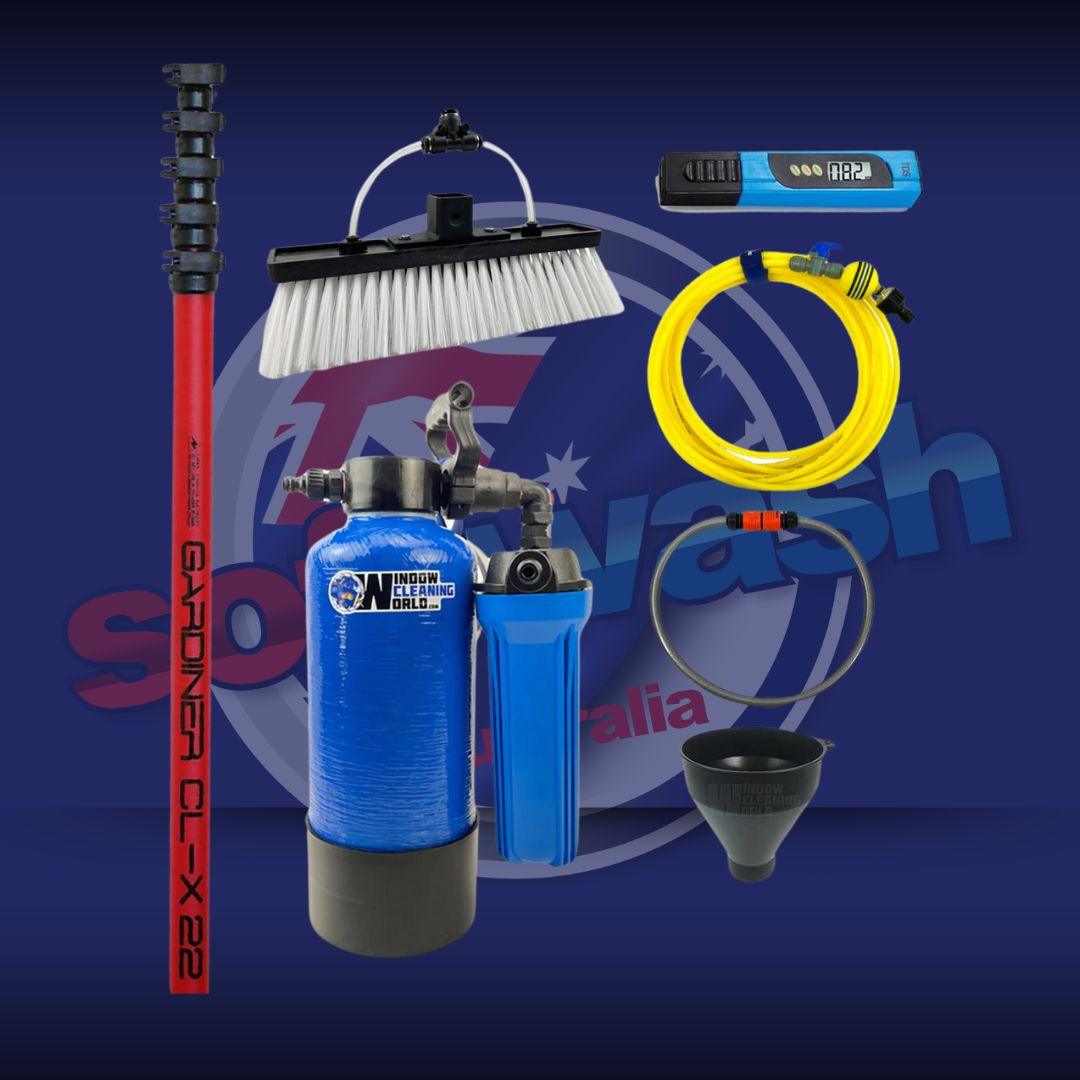 2 Storey Water-Fed Window Cleaning Package Pole, 11.5l Tank, Resin and All Attachments